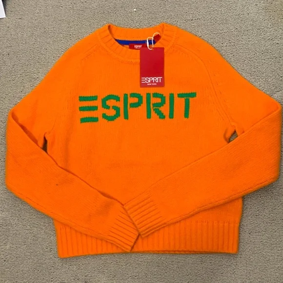 Esprit Orange Crew Neck Pullover Sweater- NWT - Picture 2 of 14